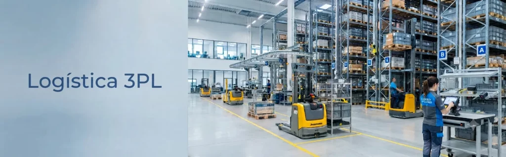 Centro logístico moderno con operaciones de almacenamiento y distribución.