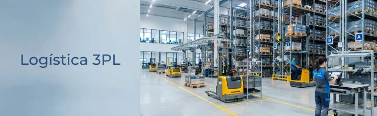 Centro logístico moderno con operaciones de almacenamiento y distribución.