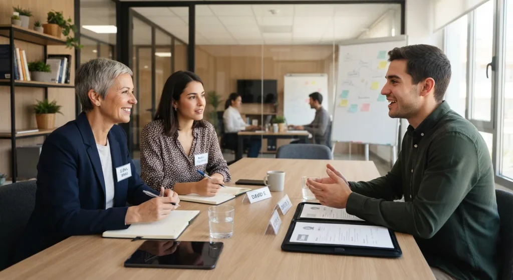 Reclutadores profesionales conduciendo una entrevista por competencias.
